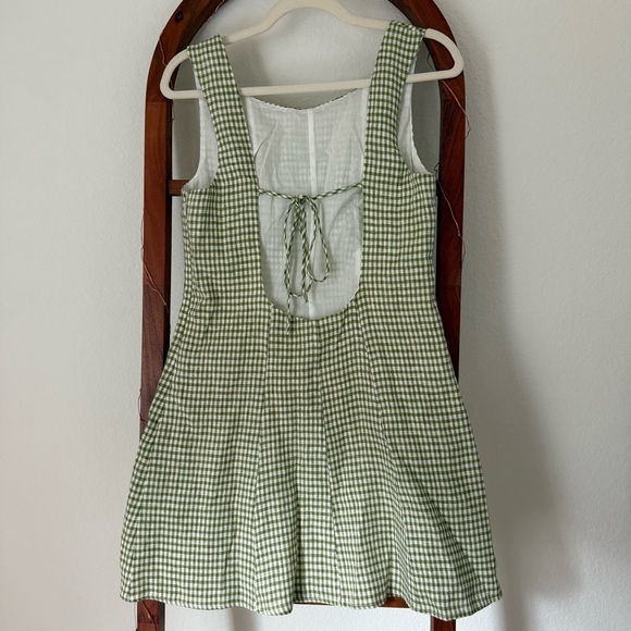 Reformation Amorette Linen Dress in Avocado Check - Picture 4 of 6